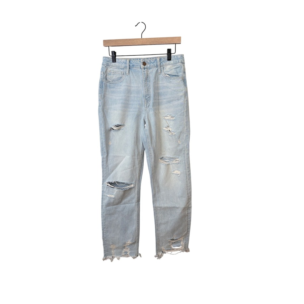 Flying Monkey High Rise Distressed Straight Leg Jeans Light Wash Blue Size 27